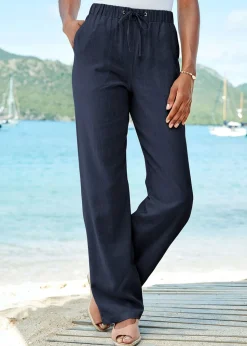 Cotton Traders Navy Linen-Blend Relaxed Fit Trousers