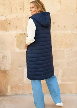 Cotton Traders Navy Longline Quilted Gilet