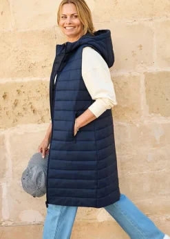 Cotton Traders Navy Longline Quilted Gilet