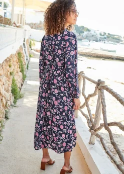 Cotton Traders Navy Pintuck Maxi Dress