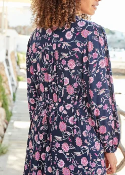 Cotton Traders Navy Pintuck Maxi Dress