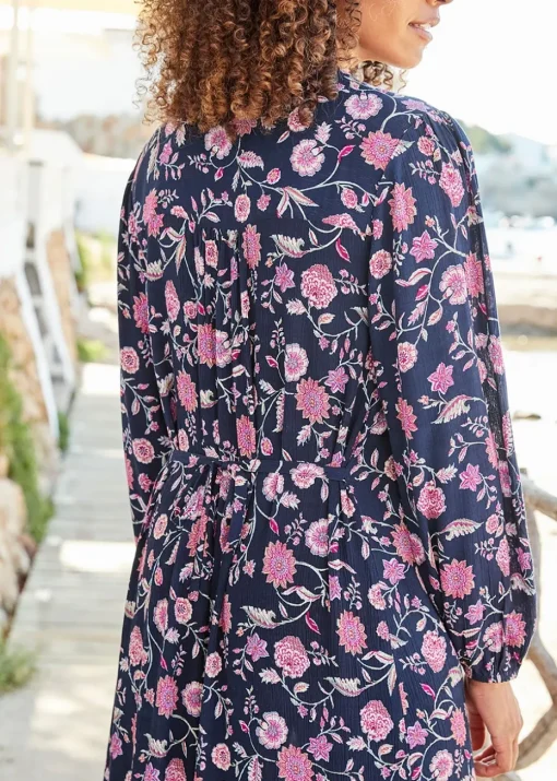 Cotton Traders Navy Pintuck Maxi Dress