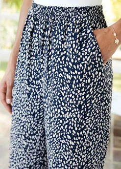 Cotton Traders Navy Printed Wide Leg Trousers 27" (68.5cm) inside leg