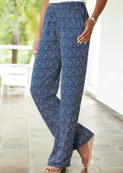 Cotton Traders Navy Printed Pull-On Wide-Leg Trousers