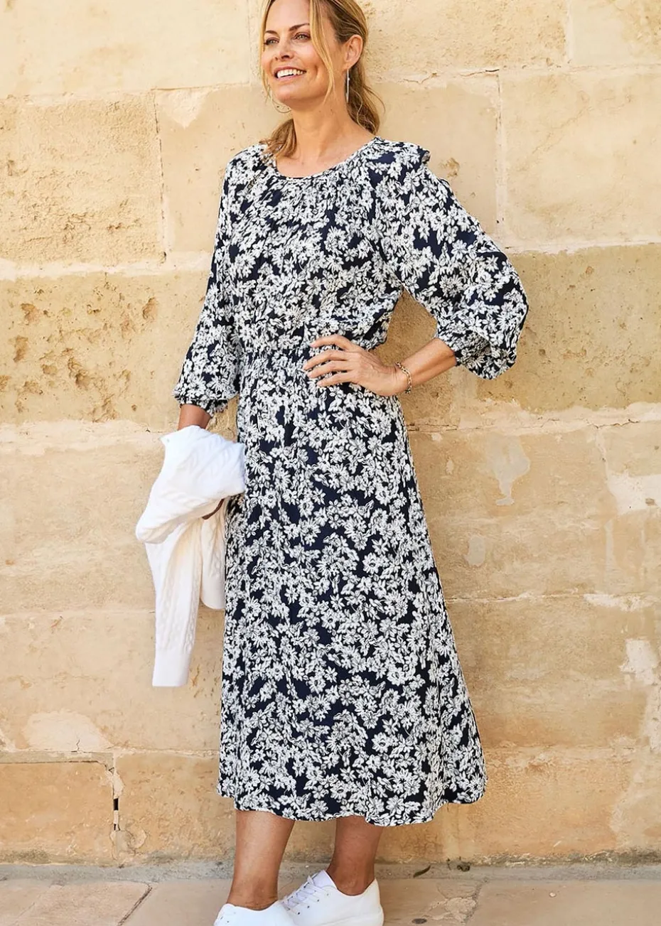 Cotton Traders Navy Printed Midi Dress