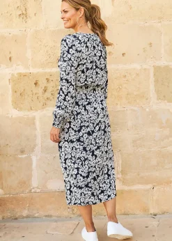 Cotton Traders Navy Printed Midi Dress