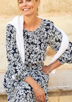 Cotton Traders Navy Printed Midi Dress