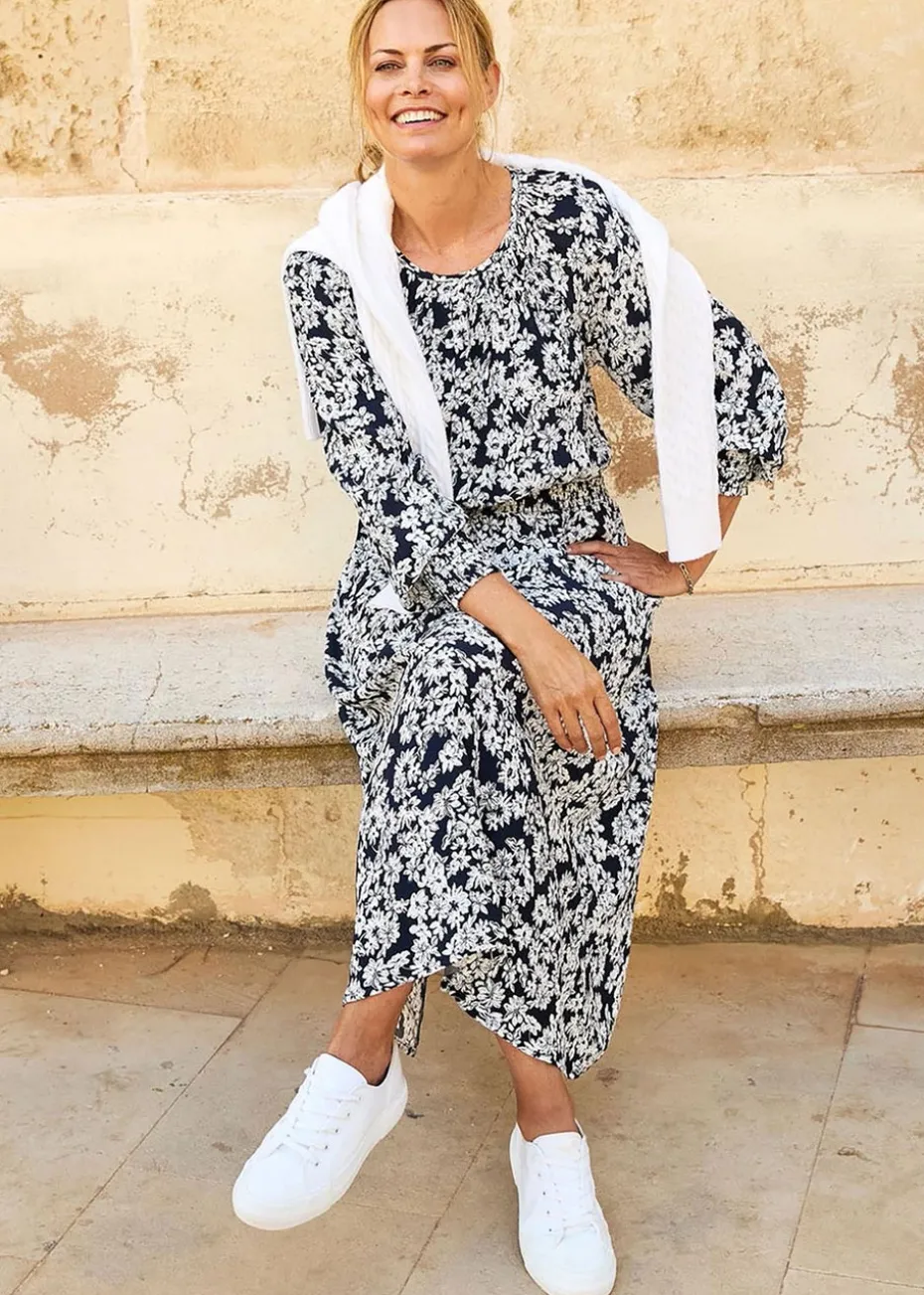 Cotton Traders Navy Printed Midi Dress