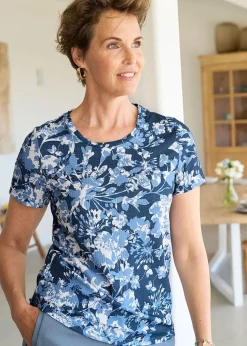 Cotton Traders Navy Print Textured Jersey Top