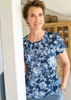 Cotton Traders Navy Print Textured Jersey Top