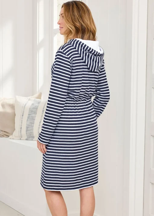 Cotton Traders Navy Terry Towelling Zip Front Dressing Gown