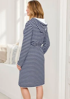 Cotton Traders Navy Terry Towelling Zip Front Dressing Gown