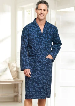 Cotton Traders Navy Woven Dressing Gown