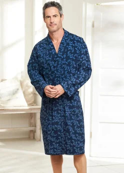 Cotton Traders Navy Woven Dressing Gown