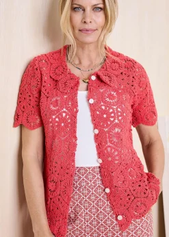 Cotton Traders Orange Crochet Cardigan