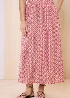 Cotton Traders Orange Mock Button Pull On skirt