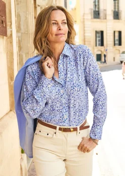 Cotton Traders Pale Blue Print Longline Blouse