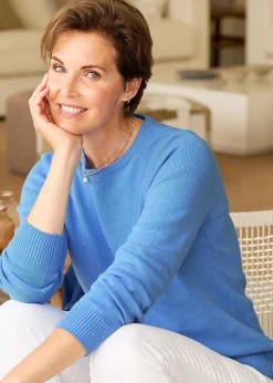 Cotton Traders Pale Blue Cotton Crew Neck Jumper