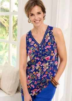 Cotton Traders Pale Blue Printed Crinkle Vest