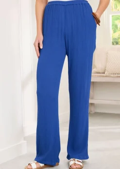 Cotton Traders Pale Blue Pull On Crinkle Trousers