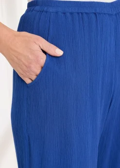 Cotton Traders Pale Blue Pull On Crinkle Trousers