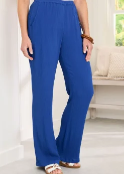 Cotton Traders Pale Blue Pull On Crinkle Trousers