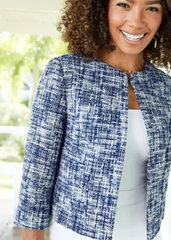 Cotton Traders Pale Blue 3/4 Sleeve Boucle Jacket