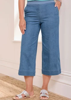 Cotton Traders Pale Blue Wide Leg Crop Pull On Jeans