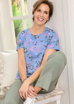 Cotton Traders Pale Blue Short Sleeve Printed T Shirt