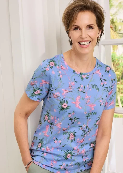 Cotton Traders Pale Blue Short Sleeve Printed T Shirt