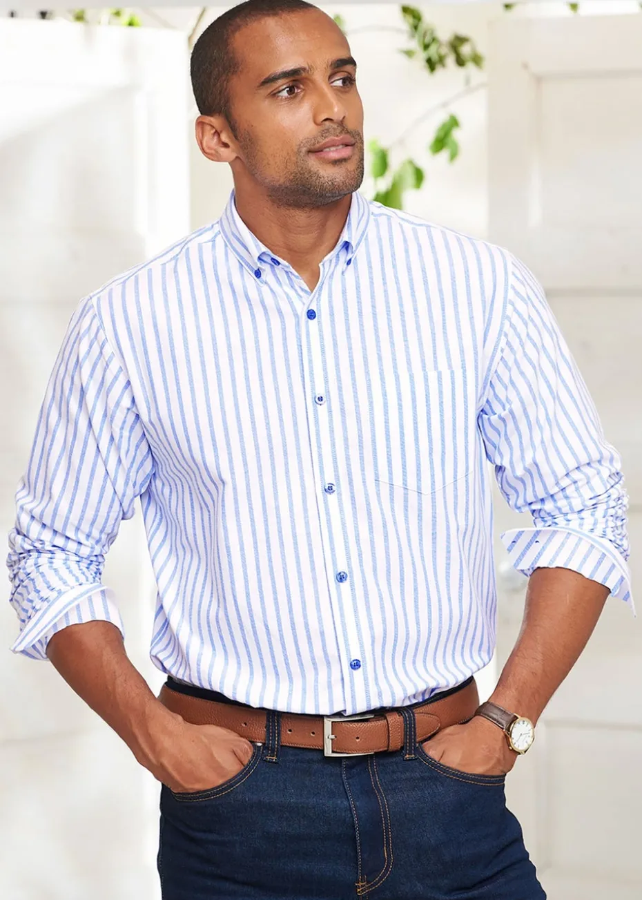 Cotton Traders Pastel Blue Long Sleeve Patterned Oxford Shirt