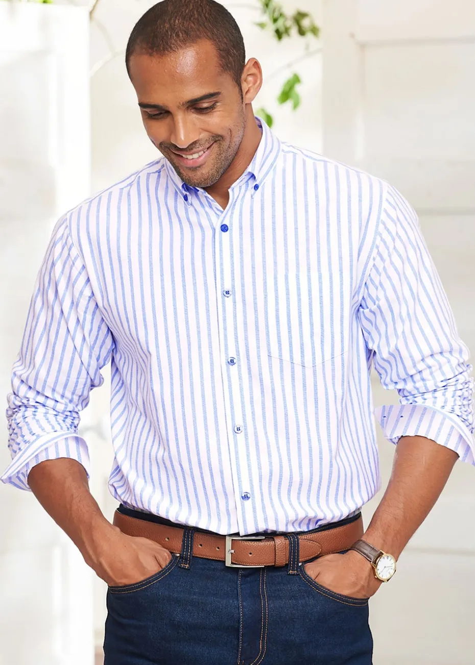 Cotton Traders Pastel Blue Long Sleeve Patterned Oxford Shirt