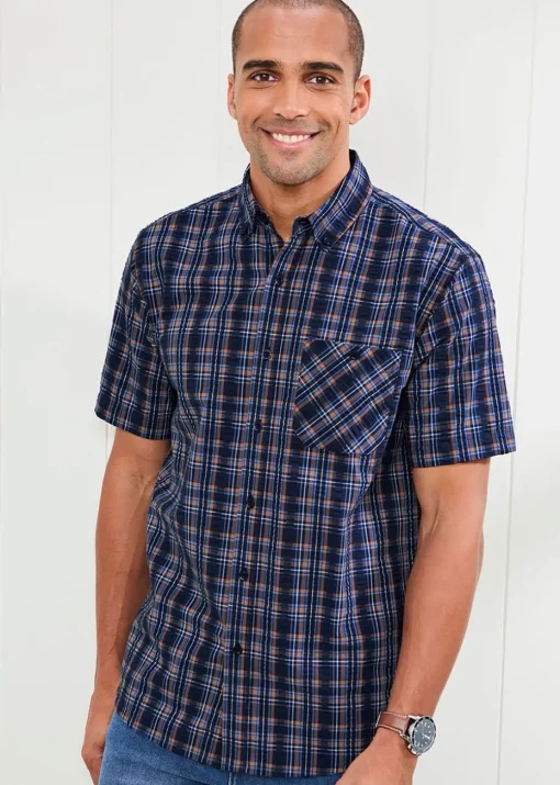 Cotton Traders Pastel Blue Check Seersucker Shirt