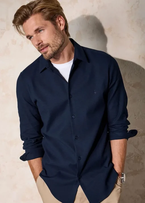 Cotton Traders Pastel Blue Long Sleeve Premium Waffle Shirt
