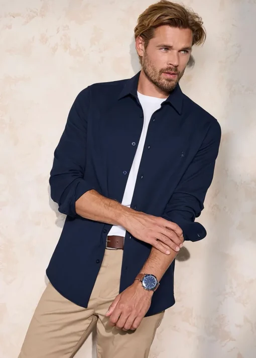 Cotton Traders Pastel Blue Long Sleeve Premium Waffle Shirt