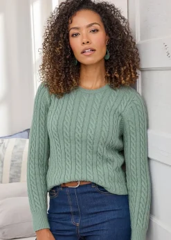 Cotton Traders Pastel Green Cutest Cable Jumper