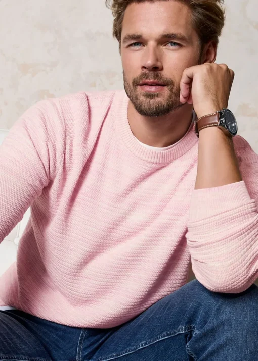 Cotton Traders Pastel Pink Super-Soft Crew Neck Textured Jumper