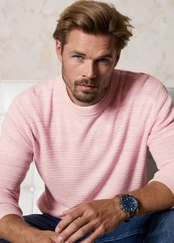 Cotton Traders Pastel Pink Super-Soft Crew Neck Textured Jumper