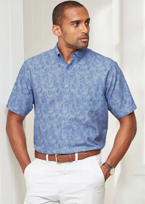 Cotton Traders Powder Blue Short Sleeve Easy-Iron Print Shirt