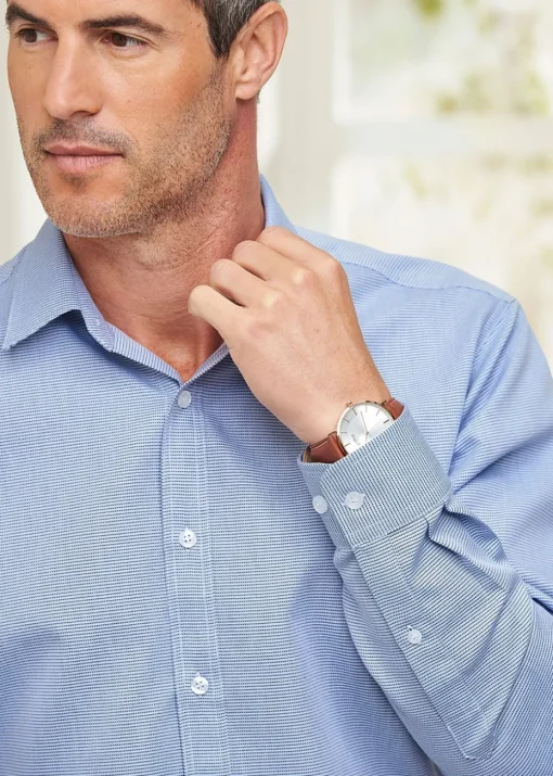 Cotton Traders Powder Blue Long Sleeve Luxury Birdseye Shirt