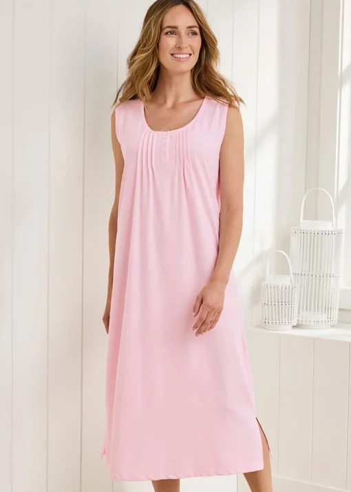 Cotton Traders Shell Pink 2 Pack Pintuck Maxi Nightdresses