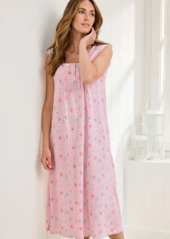 Cotton Traders Shell Pink 2 Pack Pintuck Maxi Nightdresses