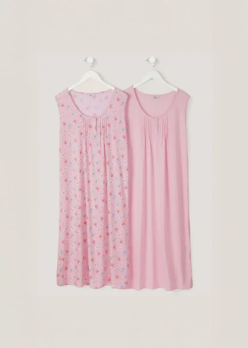 Cotton Traders Shell Pink 2 Pack Pintuck Maxi Nightdresses