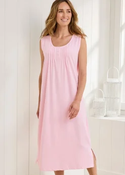 Cotton Traders Shell Pink 2 Pack Pintuck Maxi Nightdresses