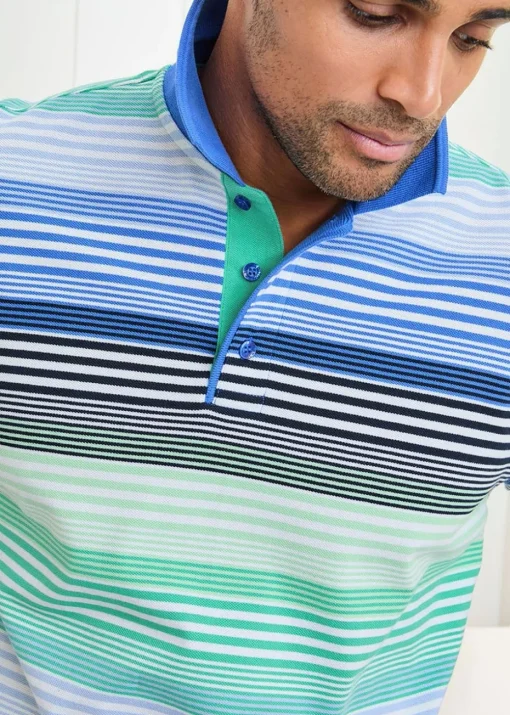 Cotton Traders Sky Blue Short Sleeve Stripe Polo