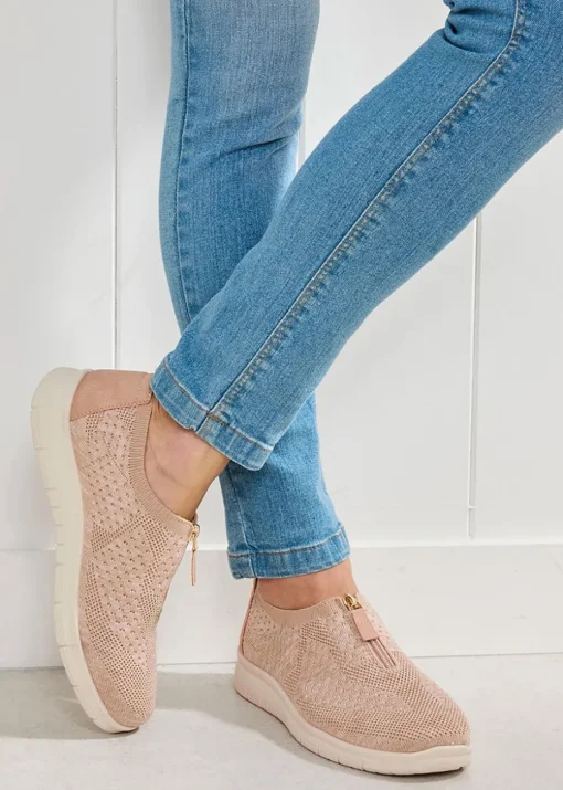 Cotton Traders Soft Pink Memorylite Front Zip Trainers