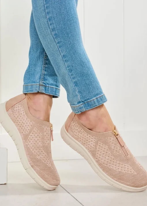 Cotton Traders Soft Pink Memorylite Front Zip Trainers