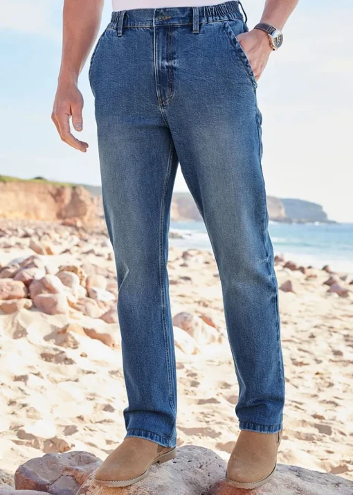 Cotton Traders Stonewash Side Elasticated Straight-Fit Jeans