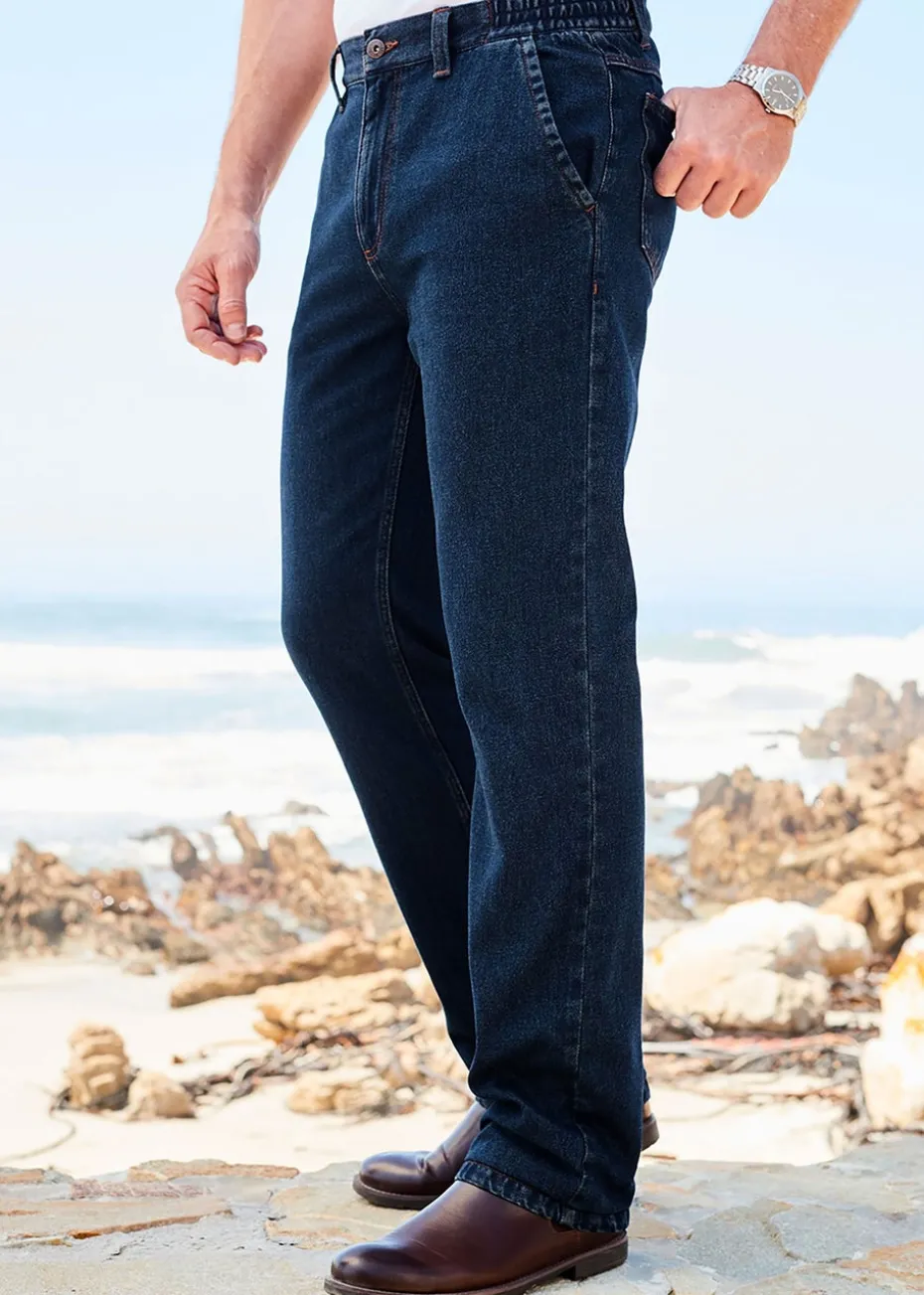 Cotton Traders Vintage Wash Side Elasticated Straight-Fit Jeans