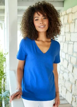 Cotton Traders Violet Blue Essential Short Sleeve V Neck T-Shirt